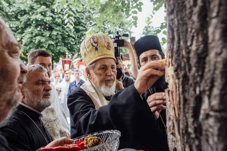 Upisan zapis u hrast koji se nalazi u porti crkve