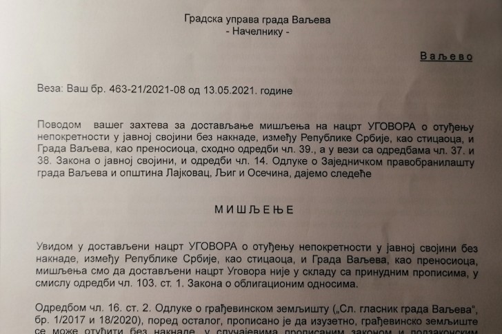 Negativno mišljenje Pravobranilaštva
