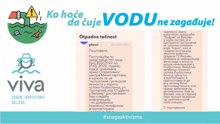 Odgovor G-React na prijavu zagađenja rečice Ljubostinje