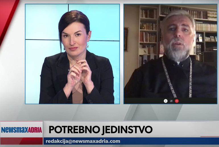 Gostovanje vladike Grigorija u vestima Newsmax Adria (foto: skrinšot Newsmax Adria)